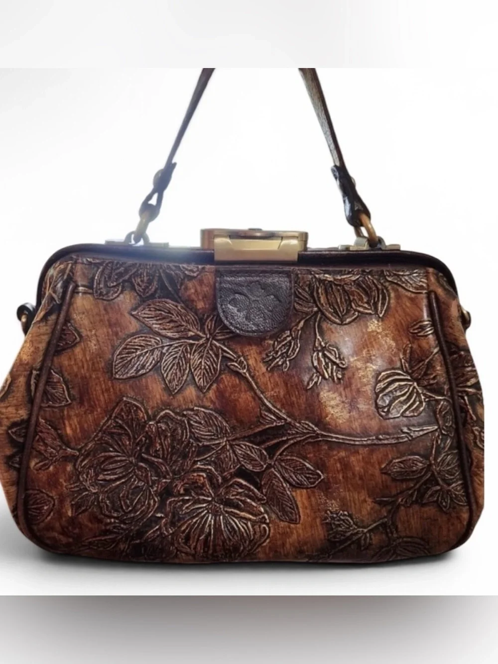 Patricia Nash GRACCI burak leaves embossed leather top handle bag